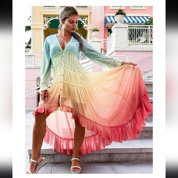 Boho Rainbow High Low Maxi Dress - Picture 14 of 14